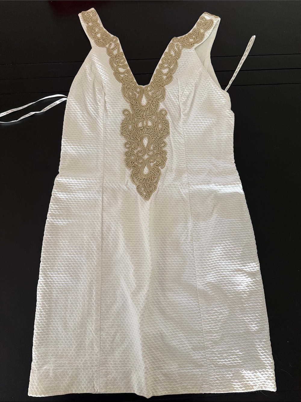 Lilly Pulitzer White Mini Dress with Gold Embroidered V-Neck